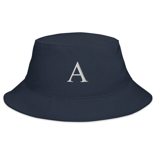 alpha letter navy bucket hat