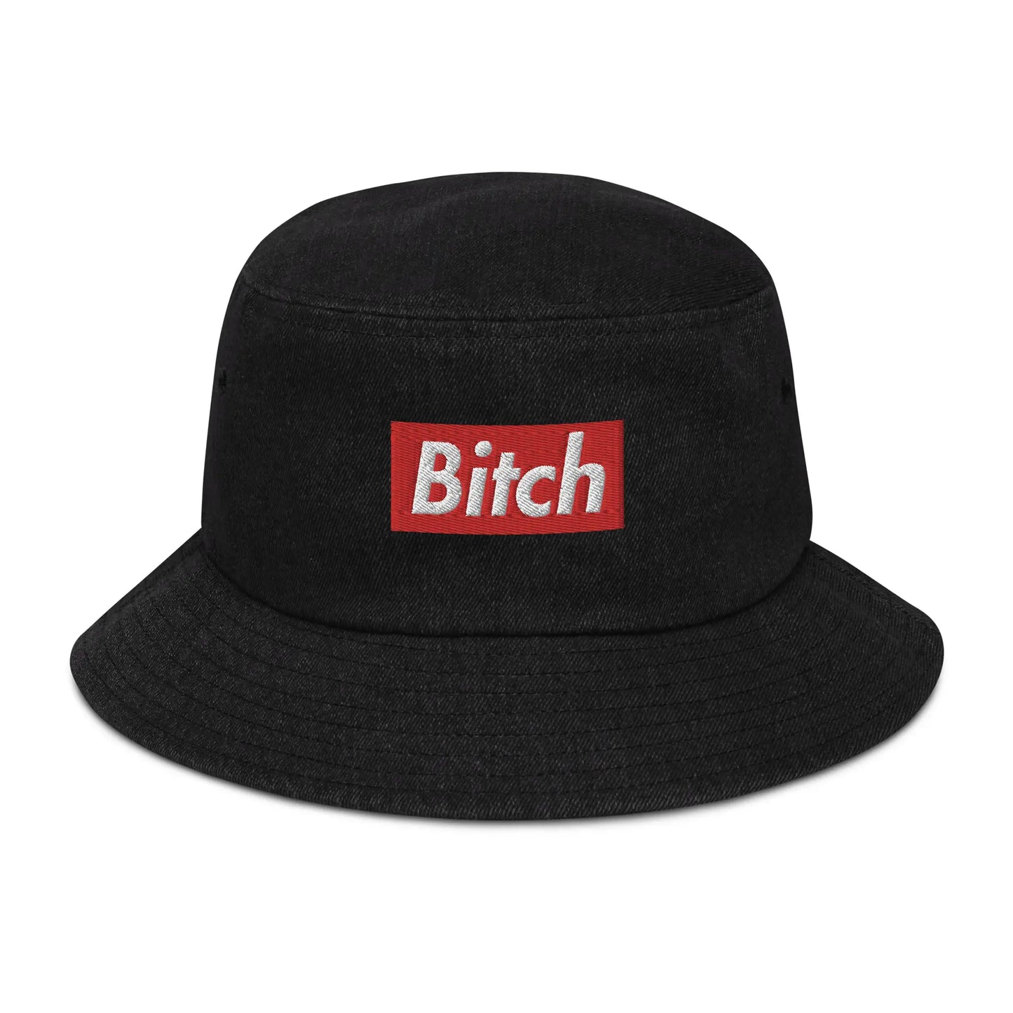 bitch denim black bucket hat