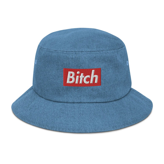 bitch denim bucket hat