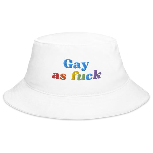 gay white bucket hat