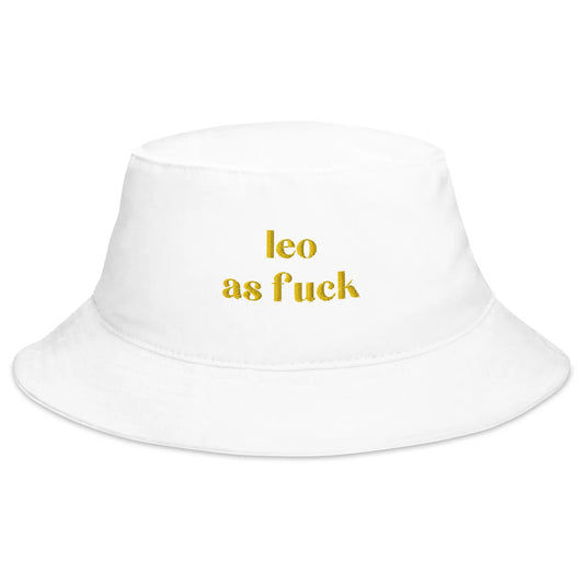 leo as fuck white bucket hat